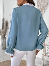 Perfee Lace Detail Button Down Long Sleeve Shirt OutfitFlow